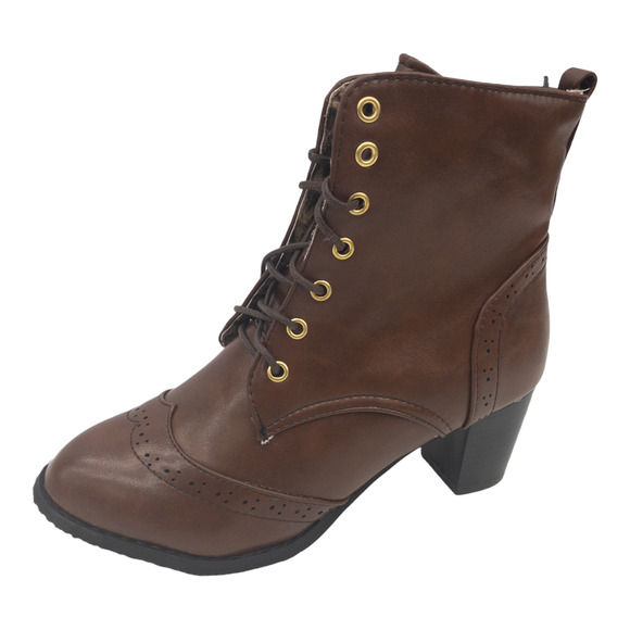 Butiti Shoes Butiti Brown Wing Tip Ankle Boots Lace Up Block Heel